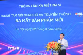 Ông Nguyễn Tuấn Hùng, Phó bí thư thường trực Đảng ủy, phó Tổng giám đốc TTXVN phát biểu chỉ đạo. (Ảnh: Phan Phương/TTXVN)