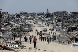 Người dân Palestine tại thị trấn Beit Lahia, phía Bắc Dải Gaza ngày 4/6/2025. (Ảnh: THX/TTXVN)