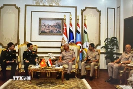 Đại tướng Phan Văn Giang, Bộ trưởng Bộ Quốc phòng hội kiến Đại tướng Abdel Mageed Saqr, Bộ trưởng Bộ Quốc phòng Ai Cập. (Ảnh: TTXVN phát)