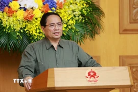 Thủ tướng Phạm Minh Chính chủ trì Phiên họp lần thứ 15 của Ban Chỉ đạo Quốc gia về chống khai thác hải sản bất hợp pháp. (Ảnh: Dương Giang/TTXVN)