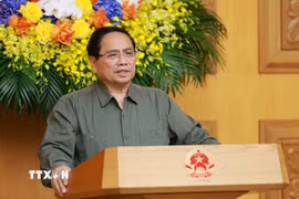 Thủ tướng Phạm Minh Chính chủ trì Phiên họp lần thứ 15 của Ban Chỉ đạo Quốc gia về chống khai thác hải sản bất hợp pháp. (Ảnh: Dương Giang/TTXVN)