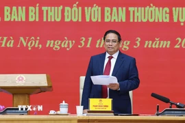 Bí thư Đảng ủy, Thủ tướng Chính phủ Phạm Minh Chính phát biểu. (Ảnh: Dương Giang/TTXVN)