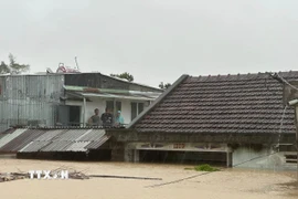 Nhiều khu vực ở Gia Lai ngập sâu trong mưa lũ. (Ảnh: TTXVN phát)