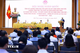 Thủ tướng Phạm Minh Chính phát biểu tại Hội nghị toàn quốc tổng kết Chương trình mục tiêu quốc gia xây dựng nông thôn mới. (Ảnh: Dương Giang/TTXVN)