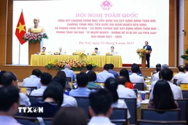 Thủ tướng Phạm Minh Chính phát biểu tại Hội nghị toàn quốc tổng kết Chương trình mục tiêu quốc gia xây dựng nông thôn mới. (Ảnh: Dương Giang/TTXVN)