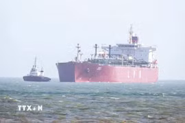 Tàu chở dầu khí tự nhiên hóa lỏng di chuyển qua eo biển Hormuz. (Ảnh: ANI/TTXVN)