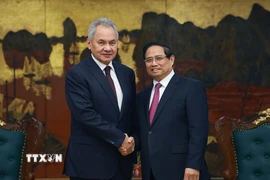 Thủ tướng Phạm Minh Chính tiếp Đại tướng Sergei Shoigu, Thư ký Hội đồng An ninh Liên bang Nga. (Ảnh: Dương Giang/TTXVN)