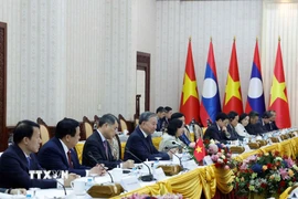 Tổng Bí thư Tô Lâm phát biểu tại cuộc hội kiến Thủ tướng Lào Sonexay Siphandone. (Ảnh: Thống Nhất/TTXVN)