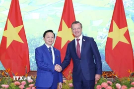 Phó Thủ tướng Trần Hồng Hà cùng Phó Chủ tịch thứ nhất Hội đồng Liên bang Nga Andrey Yatskin. (Ảnh: Phương Hoa/TTXVN)