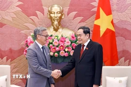 Chủ tịch Quốc hội Trần Thanh Mẫn tiếp Bộ trưởng Ngoại giao Lào Thongsavanh Phomvihane. (Ảnh: Doãn Tấn/TTXVN)