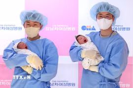 Các em bé sơ sinh tại Trung tâm y tế Gangnam ở Seoul, Hàn Quốc. (Ảnh: Yonhap/TTXVN)