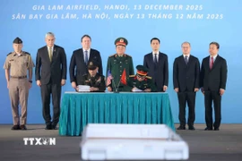 Lễ ký kết biên bản trao trả hài cốt quân nhân Hoa Kỳ lần thứ 171. (Ảnh: An Đăng/TTXVN)
