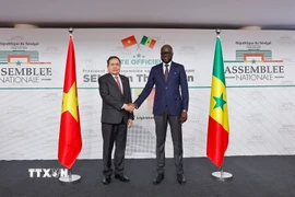 Chủ tịch Quốc hội Malick Ndiaye đón Chủ tịch Quốc hội Trần Thanh Mẫn thăm chính thức Cộng hòa Senegal. (Ảnh: Doãn Tấn/TTXVN)