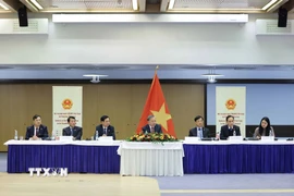 Tổng Bí thư Tô Lâm và đại biểu đoàn Việt Nam tại buổi tiếp Hội hữu nghị Phần Lan-Việt Nam và nhóm chuyên gia Phần Lan từng tham gia các dự án hỗ trợ tại Việt Nam. (Ảnh: Thống Nhất/TTXVN)