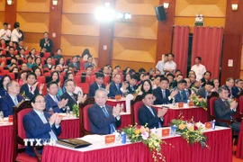 Tổng Bí thư Tô Lâm và các đồng chí lãnh đạo, nguyên lãnh đạo Đảng, Nhà nước dự đại hội. (Ảnh: Thống Nhất/TTXVN)