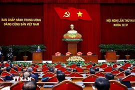 Tổng Bí thư Tô Lâm phát biểu bế mạc Hội nghị lần thứ hai Ban Chấp hành Trung ương Đảng khoá XIV. (Ảnh: Doãn Tấn/TTXVN)