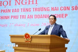 Thủ tướng Phạm Minh Chính phát biểu tại Hội nghị Doanh nghiệp góp phần vào tăng trưởng hai con số và tri ân doanh nghiệp. (Ảnh: Dương Giang/TTXVN)