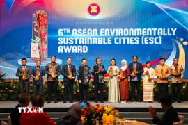 Thành phố Hoa Lư, tỉnh Ninh Bình được vinh danh tại Lễ trao giải ESC lần thứ 6. (Ảnh: Bùi Hoàn/TTXVN)