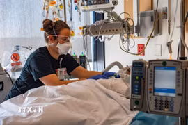 Bệnh nhân nhiễm COVID-19 được điều trị tại bệnh viện ở Worcester, Massachusetts, Mỹ. (Ảnh: AFP/TTXVN)