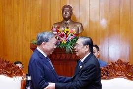 Tổng Bí thư Tô Lâm gặp nguyên Tổng Bí thư, Chủ tịch nước Lào Choummaly Sayasone. (Ảnh: Thống Nhất/TTXVN)