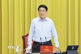 Chủ tịch nước Lương Cường phát biểu tại buổi làm việc. (Ảnh: Minh Đức/TTXVN)