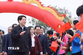 Chủ tịch nước Lương Cường dự Lễ phát động “Tết trồng cây đời đời nhớ ơn Bác Hồ” tại phường Lào Cai, tỉnh Lào Cai. (Ảnh: Lâm Khánh/TTXVN)