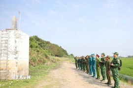 Các lực lượng vũ trang An Giang phối hợp tuần tra đảm bảo đường biên, cột mốc biên giới trên địa bàn phường Châu Đốc, tỉnh An Giang. (Ảnh: Công Mạo/TTXVN)