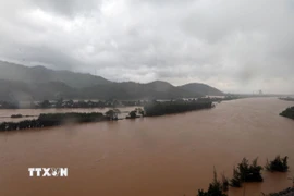 Nước lũ dâng cao trên sông Cu Đê, thành phố Đà Nẵng. (Ảnh: Đỗ Trưởng/TTXVN)