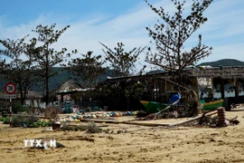 Nhà hàng ven biển Quy Nhơn bị gió giật sập đổ. (Ảnh: Đình Quân/TTXVN)