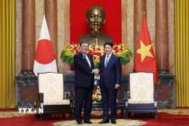 Chủ tịch nước Lương Cường hội kiến Thủ tướng Nhật Bản Ishiba Shigeru. (Ảnh: Lâm Khánh/TTXVN)