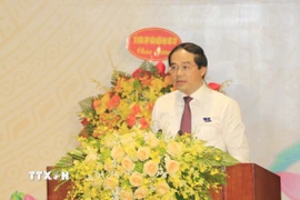 Bí thư Tỉnh ủy, Chủ tịch HĐND tỉnh Lào Cai Trịnh Xuân Trường phát biểu chỉ đạo tại Đại hội. (Ảnh: Tuấn Anh/TTXVN)