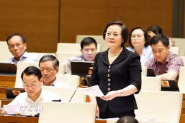 Bộ trưởng Bộ Nội vụ Phạm Thị Thanh Trà phát biểu giải trình, làm rõ một số vấn đề đại biểu Quốc hội nêu. (Ảnh: Doãn Tấn/TTXVN)