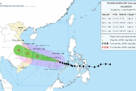 Hướng di chuyển của bão số 13. (Nguồn: Trung tâm Dự báo Khí tượng Thủy văn Quốc gia)