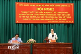 Phó Bí thư Thường trực Tỉnh ủy Tiền Giang Nguyễn Hải Trâm phát biểu. (Ảnh: Minh Trí/TTXVN)