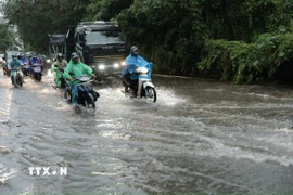 Hình ảnh mưa gây ngập ở Hà Nội hôm 30/6. (Ảnh: Thành Phương/TTXVN)