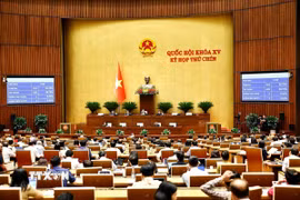 Quốc hội biểu quyết thông qua Nghị quyết của Quốc hội về một số cơ chế, chính sách đặc biệt, tạo đột phá trong xây dựng và tổ chức thi hành pháp luật. (Ảnh: Doãn Tấn/TTXVN)
