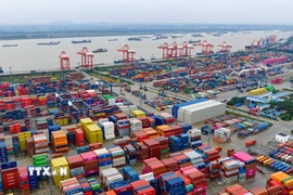 Quang cảnh cảng hàng hóa tại tỉnh Giang Tô, Trung Quốc. (Ảnh: THX/TTXVN)