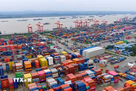 Quang cảnh cảng hàng hóa tại tỉnh Giang Tô, Trung Quốc. (Ảnh: THX/TTXVN)