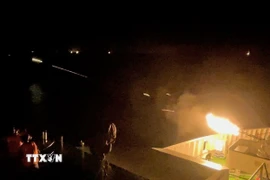 Thực hành bài bắn đêm. (Ảnh: TTXVN phát)