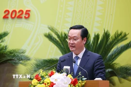 Hội đồng Nhân dân thành phố Hà Nội bầu đồng chí Nguyễn Đức Trung, Phó Bí thư Thành ủy Hà Nội giữ chức vụ Chủ tịch UBND thành phố Hà Nội, nhiệm kỳ 2021-2026. (Ảnh: Văn Điệp/TTXVN)