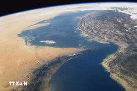 Hình ảnh eo biển Hormuz được quan sát từ vệ tinh. (Ảnh: Getty Images/TTXVN)