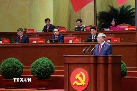 Tổng Bí thư Tô Lâm trình bày Báo cáo của Ban Chấp hành Trung ương Đảng khóa XIII về các văn kiện trình Đại hội XIV của Đảng. (Ảnh: TTXVN)