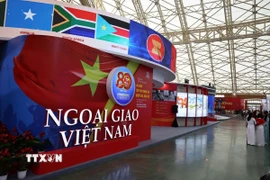 Khu trưng bày của Bộ Ngoại giao tại triển lãm thành tựu Đất nước "80 năm hành trình Độc lập-Tự do-Hạnh phúc." (Ảnh: Minh Quyết/TTXVN)