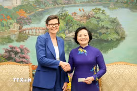 Phó Thủ tướng Phạm Thị Thanh Trà tiếp Tiến sỹ Angela Pratt, Trưởng Đại diện Tổ chức Y tế Thế giới (WHO) tại Việt Nam. (Ảnh: Lâm Khánh/TTXVN)