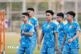 U22 Việt Nam hướng đến trận thắng ngày ra quân. (Ảnh: Minh Quyết/TTXVN)