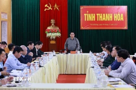 Thủ tướng Phạm Minh Chính làm việc với Ban Thường vụ Tỉnh ủy Thanh Hóa về tình hình phát triển kinh tế-xã hội. (Ảnh: Dương Giang/TTXVN)