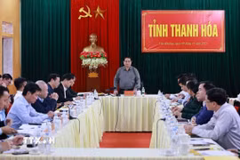 Thủ tướng Phạm Minh Chính làm việc với Ban Thường vụ Tỉnh ủy Thanh Hóa về tình hình phát triển kinh tế-xã hội. (Ảnh: Dương Giang/TTXVN)