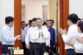 Tổng Bí Thư Tô Lâm đến làm việc với Ban Tổ chức Trung ương. (Ảnh: Thống Nhất/TTXVN)