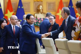 Thủ tướng Phạm Minh Chính tiếp đại diện Phái đoàn Liên minh châu Âu tại Việt Nam và Đại sứ các nước thành viên EU tại Việt Nam. (Ảnh: Dương Giang/TTXVN)