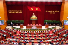 Quang cảnh phiên bế mạc Hội nghị lần thứ 12 Ban Chấp hành Trung ương Đảng khóa XIII. (Ảnh: Phạm Kiên/TTXVN)